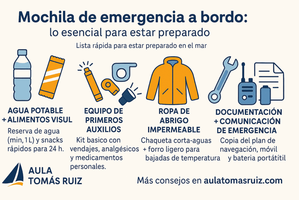 Qué llevar en tu mochila de emergencia a bordo infografia