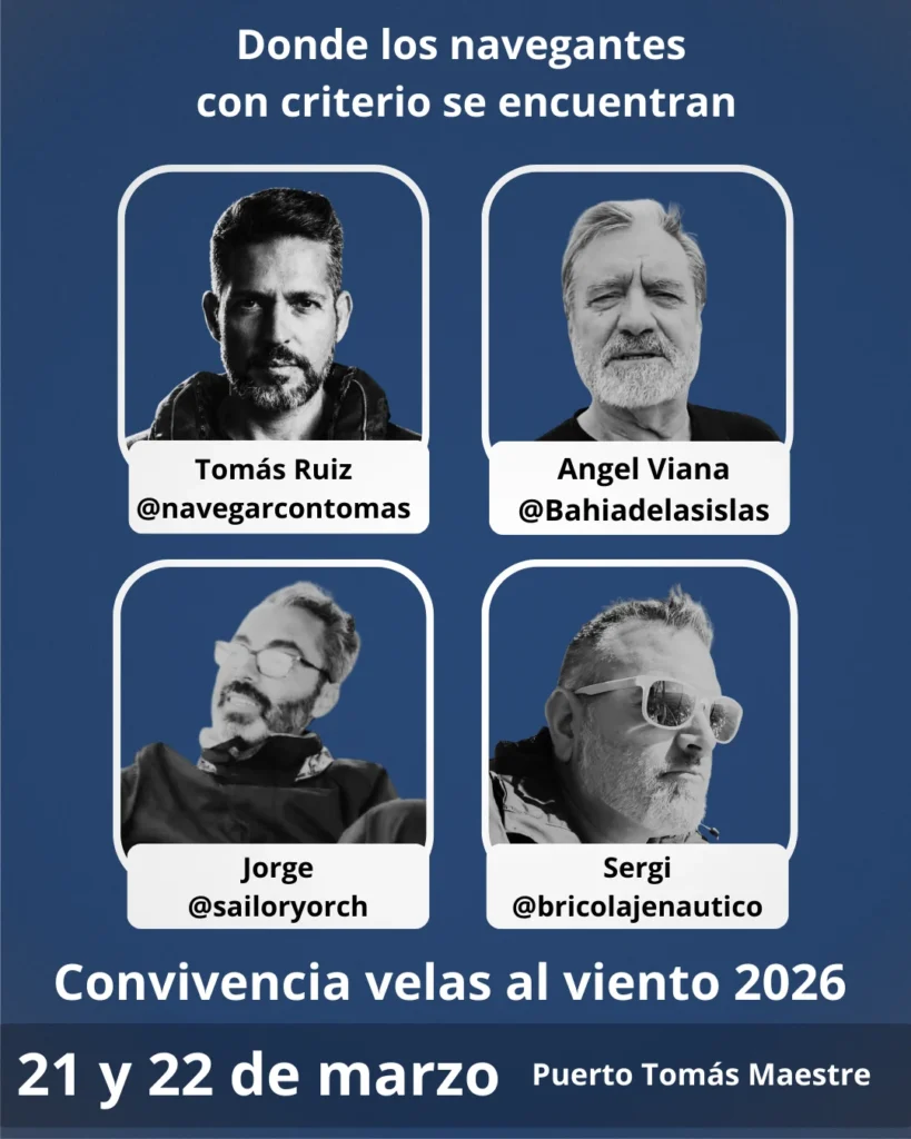 Cartel con los ponentes de la Convivencia Velas al Viento 2026 celebrada en Puerto Tomás Maestre los días 21 y 22 de marzo